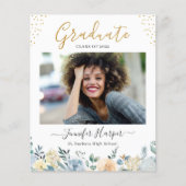 Papier Budget Dusty Blue Floral Graduation Faire-part (Devant)