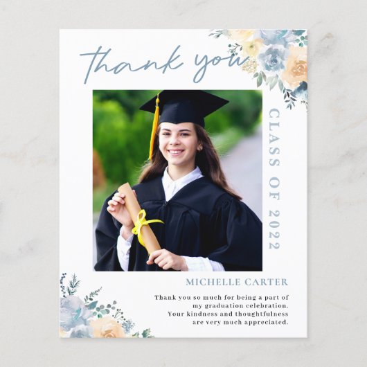 Papier Budget Dusty Blue Floral Graduation Merci (Devant)