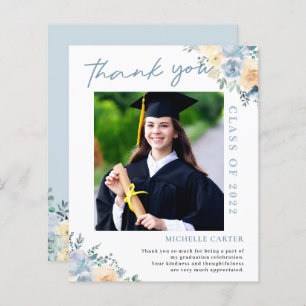Papier Budget Dusty Blue Floral Graduation Merci