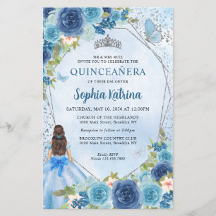 Papier Budget Dusty Blue Floral Grey Princess Quinceañera