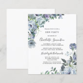 Papier Budget Dusty Blue Floral Hen Party Invitation (Devant / Derrière)