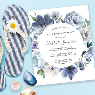 Papier Budget Dusty Blue Floral Invitation 50e anniversai