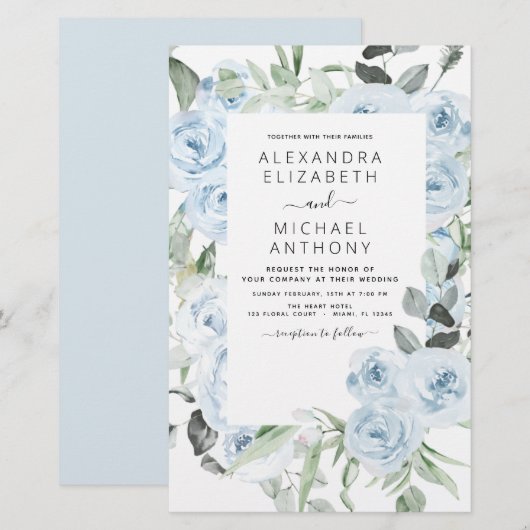 Papier Budget Dusty Blue Floral Mariage (Devant / Derrière)