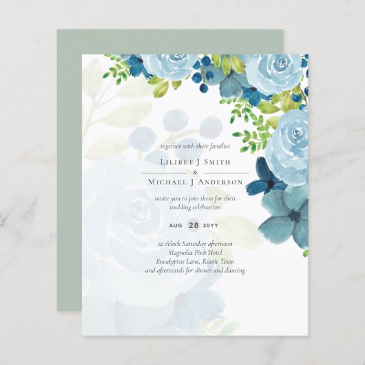 Papier Budget Dusty Blue Floral Mariage (Devant / Derrière)