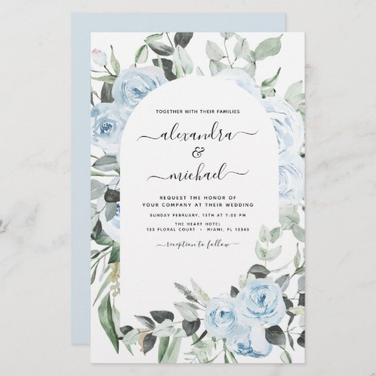 Papier Budget Dusty Blue Floral Mariage (Devant / Derrière)