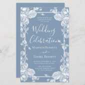 Papier Budget Dusty Blue Floral Mariage Célébration (Devant / Derrière)