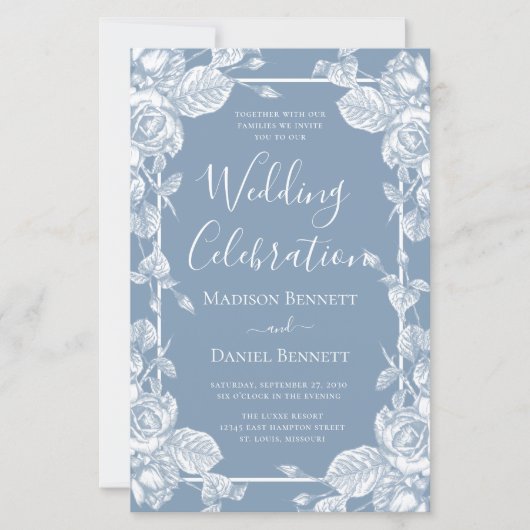 Papier Budget Dusty Blue Floral Mariage Célébration (Devant)