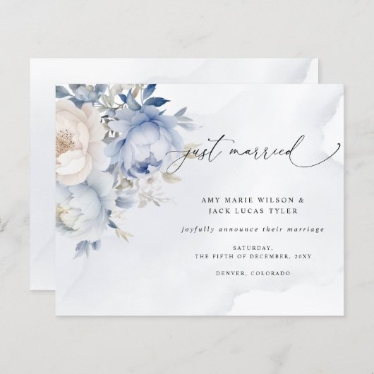 Papier Budget Dusty Blue Floral Mariage Faire-part (Devant / Derrière)