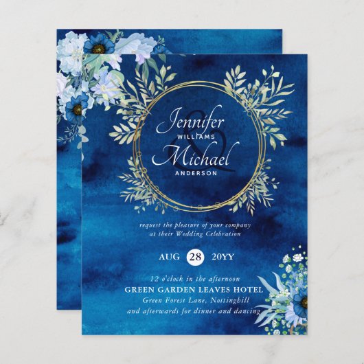Papier BUDGET Dusty Blue Floral Mariage Invitation (Devant / Derrière)