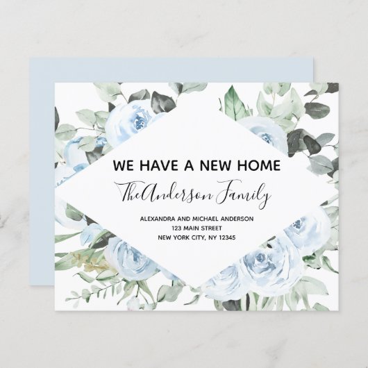 Papier Budget Dusty Blue Floral Moving Faire-part (Devant / Derrière)