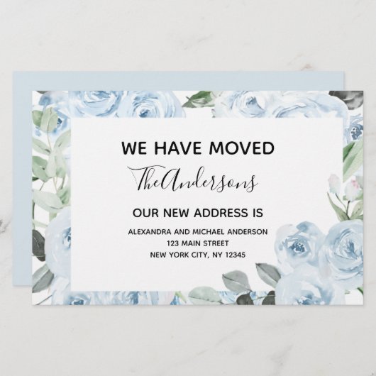 Papier Budget Dusty Blue Floral Moving Faire-part (Devant / Derrière)