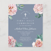 Papier Budget Dusty Blue Floral Peonies Première communio (Devant)