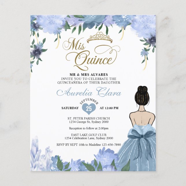 Papier BUDGET Dusty Blue Floral Princess Quinceañera (Devant)
