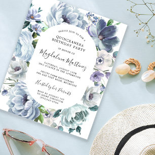 Papier Budget Dusty Blue Floral Quinceanera Invitation