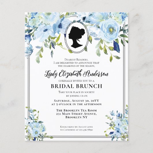 Papier Budget Dusty Blue Floral Regency Era Bridal Brunch (Devant)