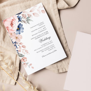 Papier Budget Dusty Blue Floral rose Mariage d'aquarelle