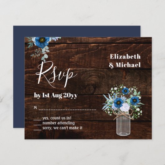 Papier BUDGET Dusty Blue Floral RSVP Rustique Mariage (Devant / Derrière)