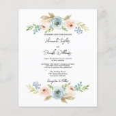 Papier Budget Dusty Blue Floral Rustic Wedding Invitation (Devant)