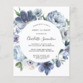 Papier Budget Dusty Blue Floral Sweet 16 Anniversaire Inv (Devant)