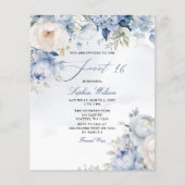 Papier Budget Dusty Blue Floral Sweet 16 Invitation (Devant)