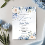 Papier Budget Dusty Blue Floral Sweet 16 Invitation<br><div class="desc">Budget Élégant Moderne Dusty Bleu Floral Sweet 16 Invitation</div>