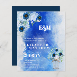 Papier BUDGET Dusty Blue Floral Wedding Invite