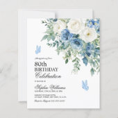 Papier Budget Dusty Blue Flowers 80th Birthday invitation (Devant)