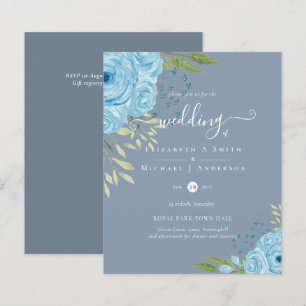 Papier BUDGET Dusty Blue Flowers Lime Mariage