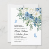 Papier Budget Dusty Blue Flowers Wedding Invitation (Devant)
