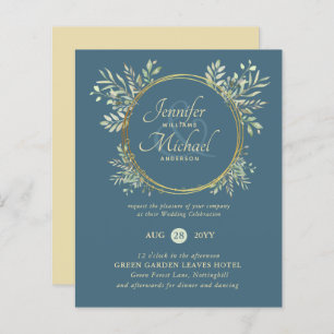 Papier BUDGET Dusty Blue Gold Greenery Mariage Inviter