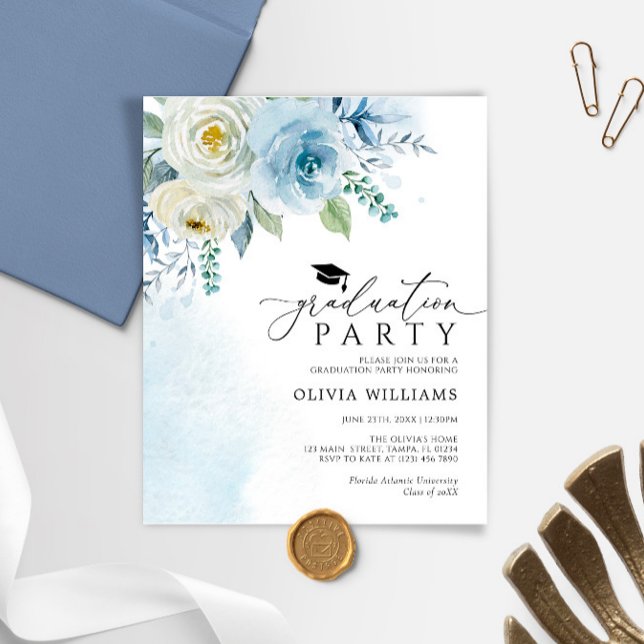 Papier Budget Dusty Blue Graduation Party Invitation (Créateur téléchargé)