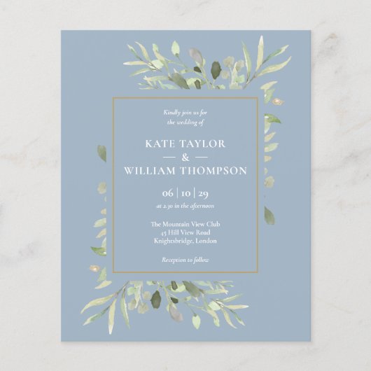 Papier Budget Dusty Blue Green Faire-part de mariage (Devant)