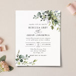 Papier Budget Dusty Blue Green Faire-part de mariage<br><div class="desc">Cette collection élégante présente des feuilles de verdure à l'aquarelle mélangée avec un serif élégant et délicat sans police en noir,  avec un monogramme sur le dos. Éléments correspondants disponibles.</div>