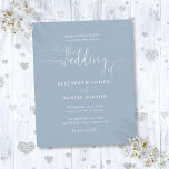 Papier Budget Dusty Blue Hearts Script Wedding Invite<br><div class="desc">Cet élégant faire-part de mariage économique peut être personnalisé avec vos détails de célébration mis en typographie chic sur un arrière - plan bleu poussiéreux. Conçu par Thisisnotme©</div>