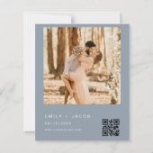 Papier Budget Dusty Blue Le Mariage de Photo Code QR (Dos)
