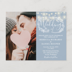 Papier Budget Dusty Blue Lights Photo Wedding Invitation