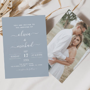 Papier Budget Dusty Blue Mariage avec invitation photo