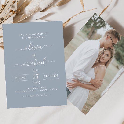 Papier Budget Dusty Blue Mariage avec invitation photo