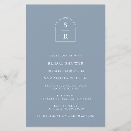 Papier Budget Dusty Blue Moderne Douche nuptiale Invitati (Devant)