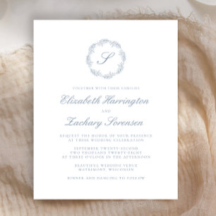 Papier Budget Dusty Blue Monogram Wreath Script Mariage