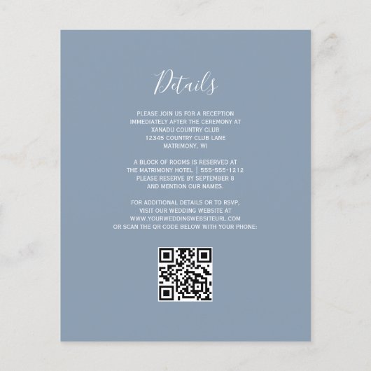 Papier Budget Dusty Blue Peach QR Code Mariage Invitation (Dos)