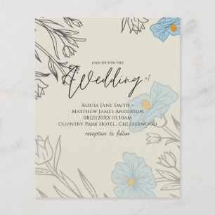 Papier BUDGET Dusty Blue Poppy Magnolia Mariage Invitatio