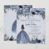 Papier Budget Dusty Blue Princess Sweet 16 Invitation (Devant / Derrière)