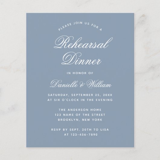 Papier Budget Dusty Blue Rehearer Dîner Invitation (Devant)