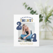 Papier BUDGET Dusty Blue Retro Super Script Faire-part (Debout devant)