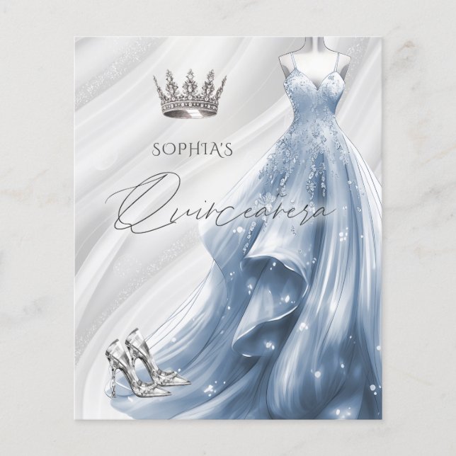Papier Budget Dusty Blue robe Quinceañera Invitation (Devant)