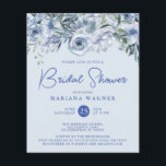 Papier Budget Dusty Blue Romantic Floral Fête des mariées<br><div class="desc">Invitations de douche nuptiale à fleurs romantiques bleu poussiéreux budget. Nom,  date et information de la Personnaliser.</div>
