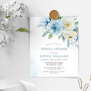 Papier Budget Dusty Blue Rose Bridal Shower Invitation