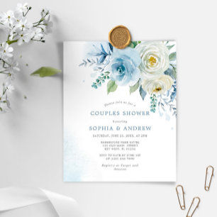 Papier Budget Dusty Blue Rose Couples Douche Invitation