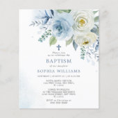 Papier Budget Dusty Blue Rose Floral Baptism Invitation (Devant)